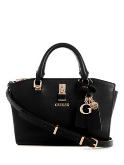 Guess - Black Solid Queensland Mini Satchel Bag with Detachable Strap