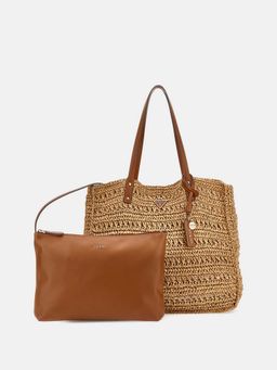 Guess - Cognac Self Design Irene 2 In 1 Tote Bag with Pouch (Set of 2) (L)