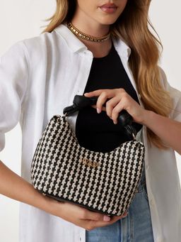 Guess - Black Textured Mirena Hobo Bag with Detachable Chain (S)