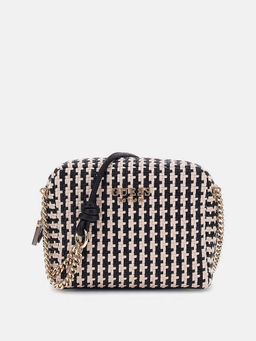 Guess - Black & White Textured Mirena Camera Crossbody Bag