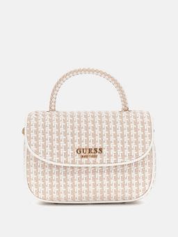 Guess - White & Beige Textured Mirena Top Handle Crossbody Bag