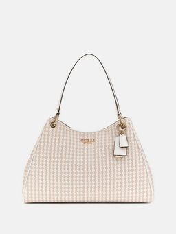 Guess - White Beige Textured Mirena Girlfriend Carryall Shoulder Bag