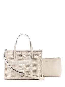 Guess - Off White Shell Textured 2 In 1 Tote Bag and Pouch with Detachable Strap (Set of 2)