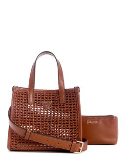 Guess - Cognac Textured Mini 2 In 1 Tote Bag and Pouch with Detachable Strap (Set of 2)