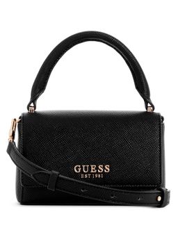 Guess - Black Textured Fedana Mini Top Handle Flap Shoulder Bag