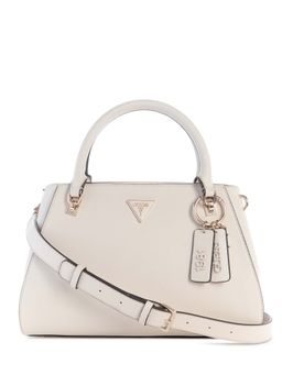 Guess - Off White Bone Textured Noelle Luxury Satchel Bag with Detachable Strap