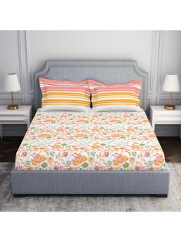 SPACES - Atrium 100% Cotton Medium Floral Double Bedsheet with 2 Pillow Covers (Set of 3)