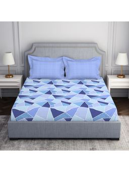 SPACES - Atrium 100% Cotton Medium Blue Double Bedsheet with 2 Pillow Covers (Set of 3)