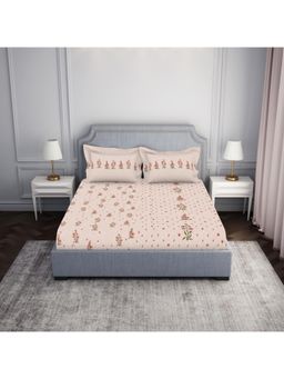 SPACES - 100% Cotton Pink Double Bedsheet with 2 Pillow Cover (Set of 3)