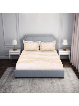 SPACES - Cotton Viscose Yellow Double Bedsheet with 2 Pillow Cover (Set of 3)