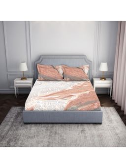 SPACES - Brown Cotton Viscose Double Bedsheet with 2 Pillow Cover (Set of 3)