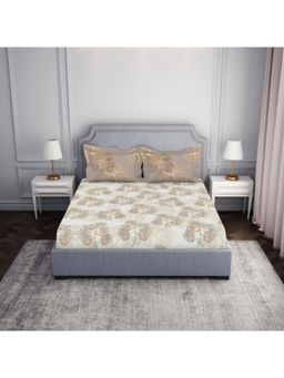 SPACES - Cotton Viscose Brown Double Bedsheet with 2 Pillow Cover (Set of 3)