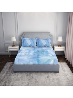 SPACES - Cotton Viscose Blue Double Bedsheet with 2 Pillow Cover (Set of 3)