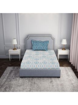 SPACES - Cotton Blue Floral Bedsheet for Single Bed with 2 Pillow Cover (Set of 2)