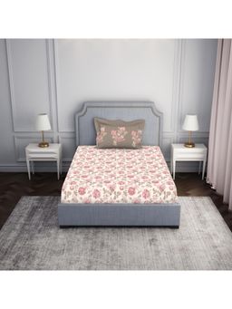 SPACES - 100% Cotton Floral Pink Bedsheet for Single Bed with 2 Pillow Cover (Set of 2)