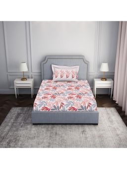 SPACES - 100% Cotton Pink Bedsheet for Single Bed with 2 Pillow Cover (Set of 2)