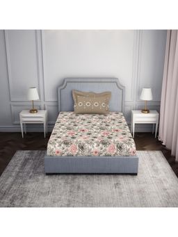 SPACES - 100% Cotton Floral Grey Bedsheet for Single Bed with 2 Pillow Cover (Set of 2)