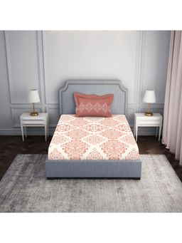 SPACES - 100% Cotton Floral Coral Bedsheet for Single Bed with 2 Pillow Cover (Set of 2)