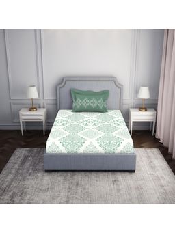 SPACES - 100% Cotton Floral Green Bedsheet for Single Bed with 2 Pillow Cover (Set of 2)