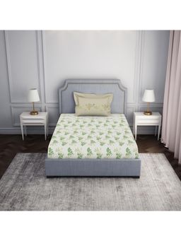 SPACES - 100% Cotton Beige Bedsheet for Single Bed with 2 Pillow Cover (Set of 2)