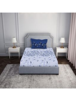 SPACES - 100% Cotton Blue Floral Bedsheet for Single Bed with 2 Pillow Cover (Set of 2)