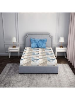 SPACES - 100% Cotton Geometric Blue Bedsheet for Single Bed with 2 Pillow Cover (Set of 2)