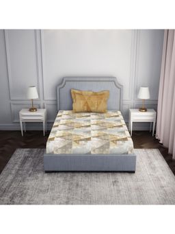 SPACES - 100% Cotton Geometric Brown Bedsheet for Single Bed with 2 Pillow Cover (Set of 2)