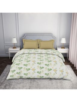 SPACES - 100% Cotton Ac Comforter Beige Floral Double Bed Quilt