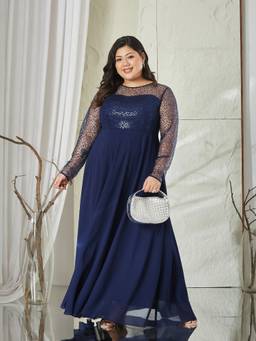 Miss Chase - Women Blue Embellished/Sequined Georgette Dress