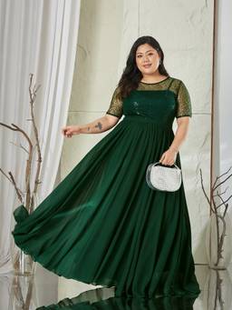 Miss Chase - Women Green Embellished/Sequined Georgette Dress