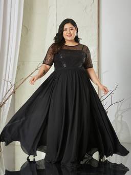 Miss Chase - Women Black Embellished/Sequined Georgette Dress