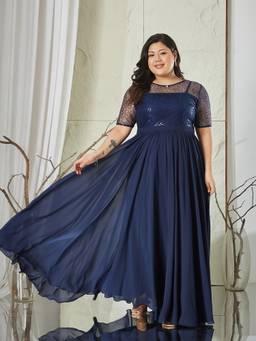Miss Chase - Women Blue Embellished/Sequined Georgette Dress