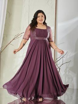 Miss Chase - Women Mauve Solid/Plain Georgette Dress