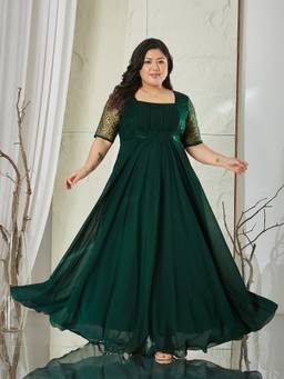Miss Chase - Women Green Solid/Plain Georgette Dress