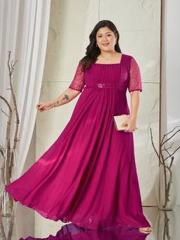 Miss Chase - Women Pink Solid/Plain Georgette Dress