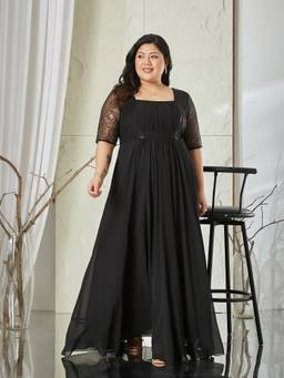 Miss Chase - Women Black Solid/Plain Georgette Dress
