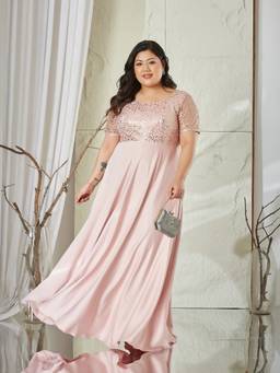 Miss Chase - Women Pink Embellished/Sequined Satin Dress