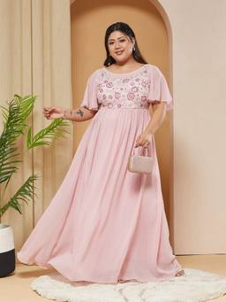 Miss Chase - Women Pink Embroidered Georgette Dress