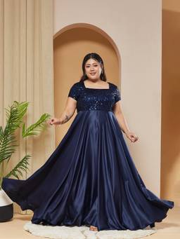 Miss Chase - Women Blue Embellished/Sequined Polyester Dress