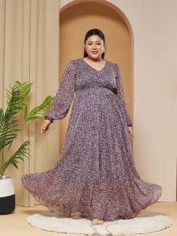 Miss Chase - Women Purple Floral Chiffon Dress