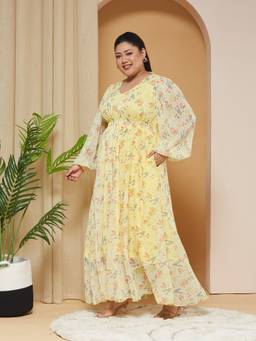 Miss Chase - Women Yellow Floral Chiffon Dress