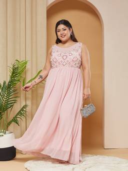 Miss Chase - Women Pink Embroidered Georgette Dress