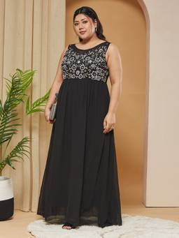 Miss Chase - Women Black Embroidered Georgette Dress