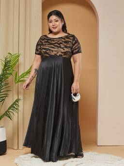 Miss Chase - Women Black Abstract Satin Dress