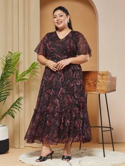Miss Chase - Women Black Printed Chiffon Dress