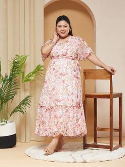 Miss Chase - Women Pink Floral Chiffon Dress