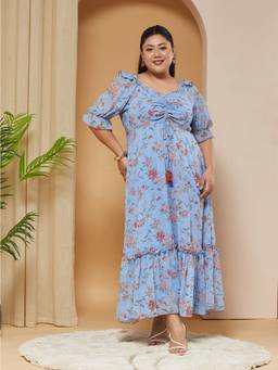 Miss Chase - Women Blue Floral Georgette Dress