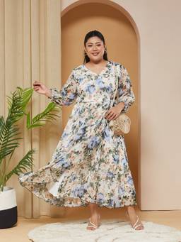 Miss Chase - Women Off White Floral Chiffon Dress