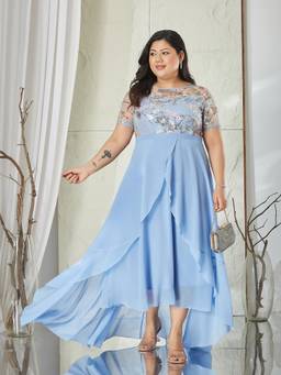 Miss Chase - Women Blue Floral Georgette Dress