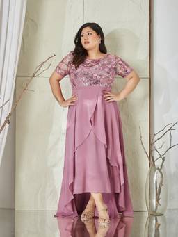 Miss Chase - Women Pink Embellished/Sequined Georgette Dress